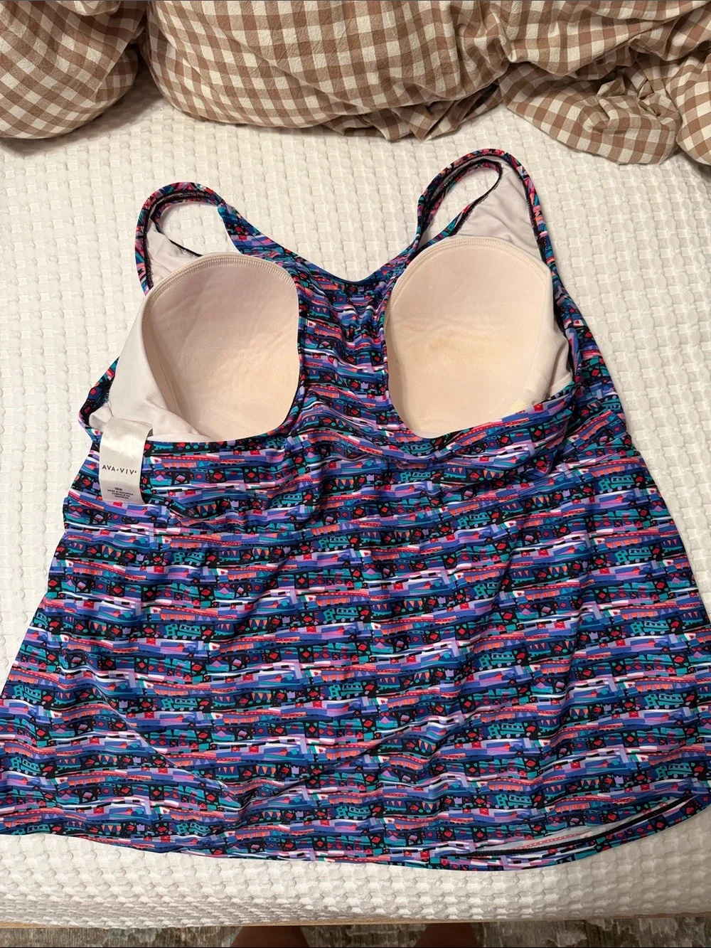 Ava & Viv Pink, Blue & Purple Patterned One-Piece Tank with Shelf Bra